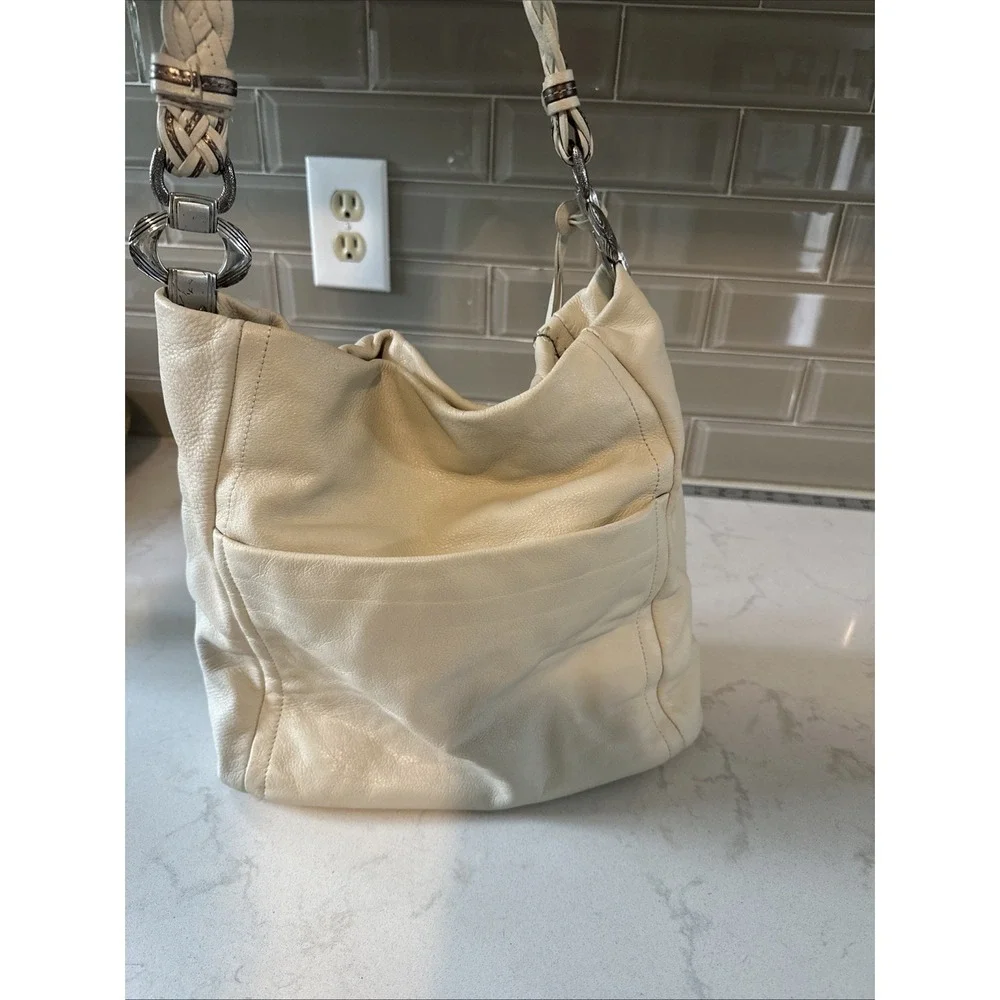 Brighton Pewter Anju Embellished Purse Jewel Masterpiece White‎ Leather Bag Hobo